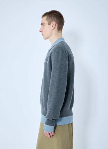 Miu Miu Logo Motif Knit Polo Sweater Blue miu0360007