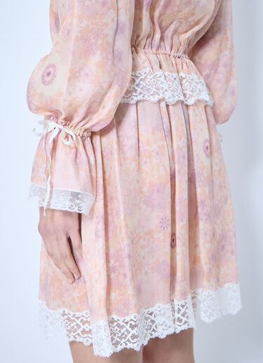 Chloé Puff-Sleeve Mini Dress In Silk Charmeuse & Lace Pink chl0265006