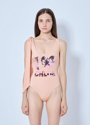Chloé Tie-Strap One-Piece Logo Swimsuit Pink chl0265002