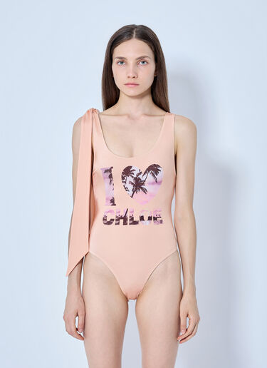 LN-CC® - Chloé: Tie-Strap One-Piece Logo Swimsuit - Pink Chloé Tie-Strap One-Piece Logo Swimsuit Pink chl0265002