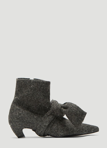 Flat Apartment Hairy Tie-Front Ankle Boots Grey flt0238006