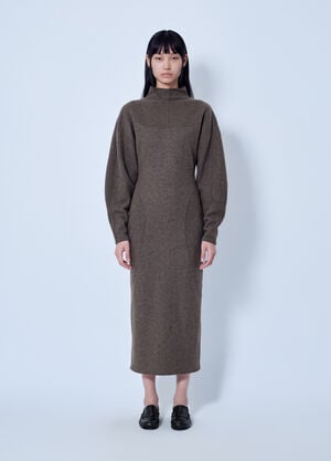 Max Mara High-Neck Wool and Cashmere Jersey Dress Dark Brown max0266221