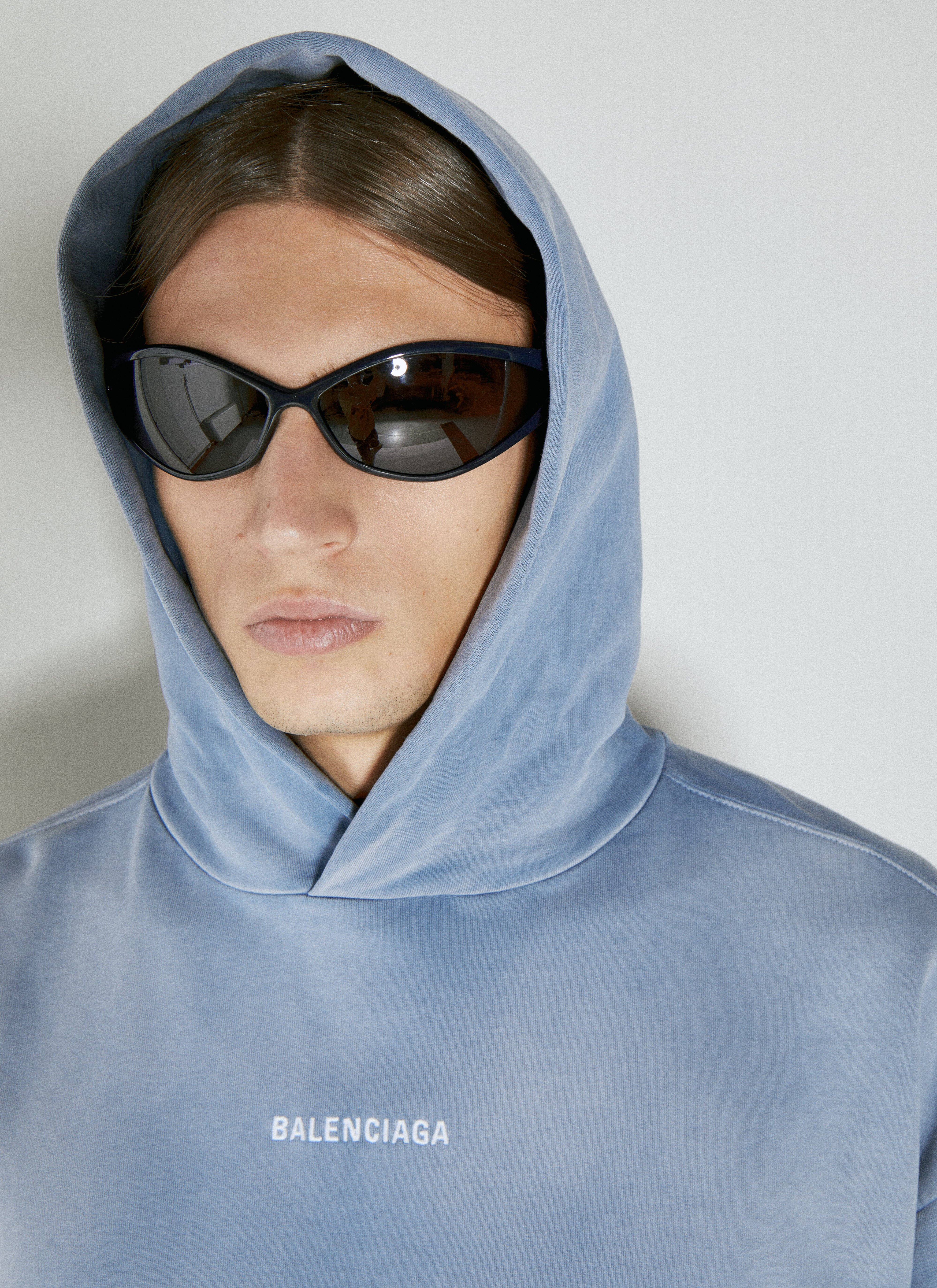 Balenciaga Men s Logo Embroidery Hooded Sweatshirt in Blue LN CC