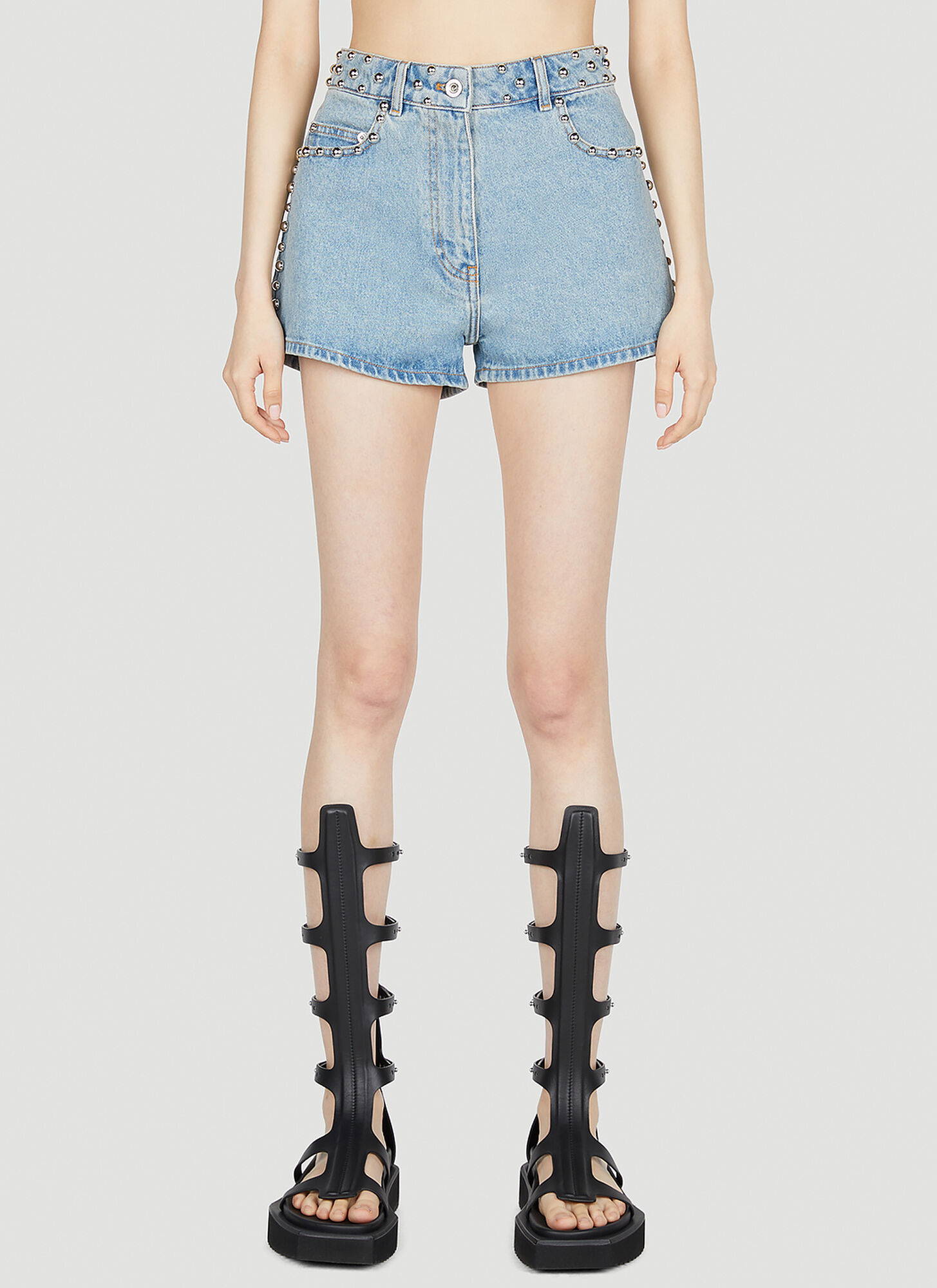 Shop Rabanne Studded Denim Shorts