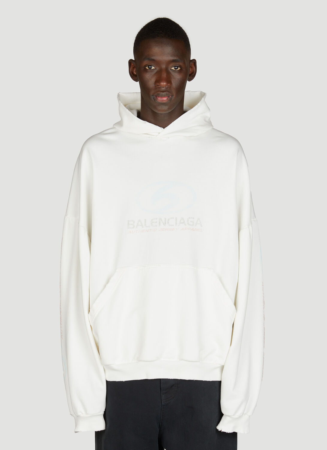Shop Balenciaga Surfer Round Hooded Sweatshirt In White