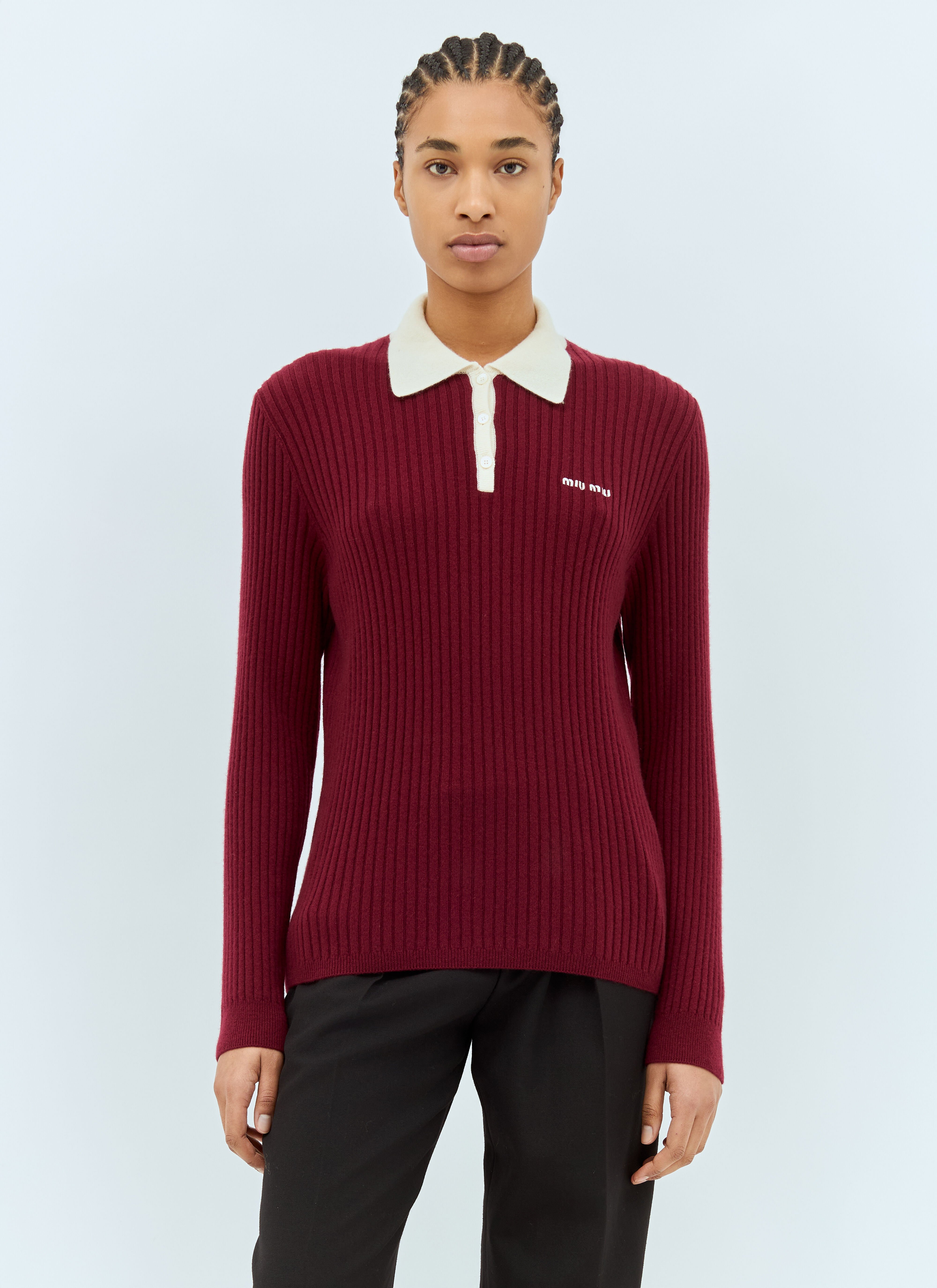 Miu Miu Women's' Ribbed Cashmere Polo Shirt in Burgundy | LN-CC®