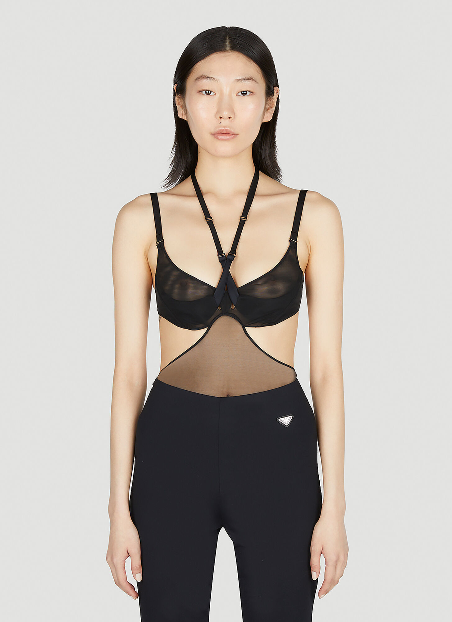 Mugler Strappy Cut Out Illusion Bodysuit In Black
