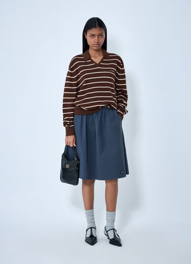 Miu Miu Striped Knit Polo Sweater Brown miu0264012
