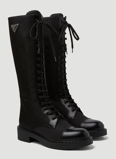 Prada Re-Nylon Knee-High Combat Boots Black pra0249024