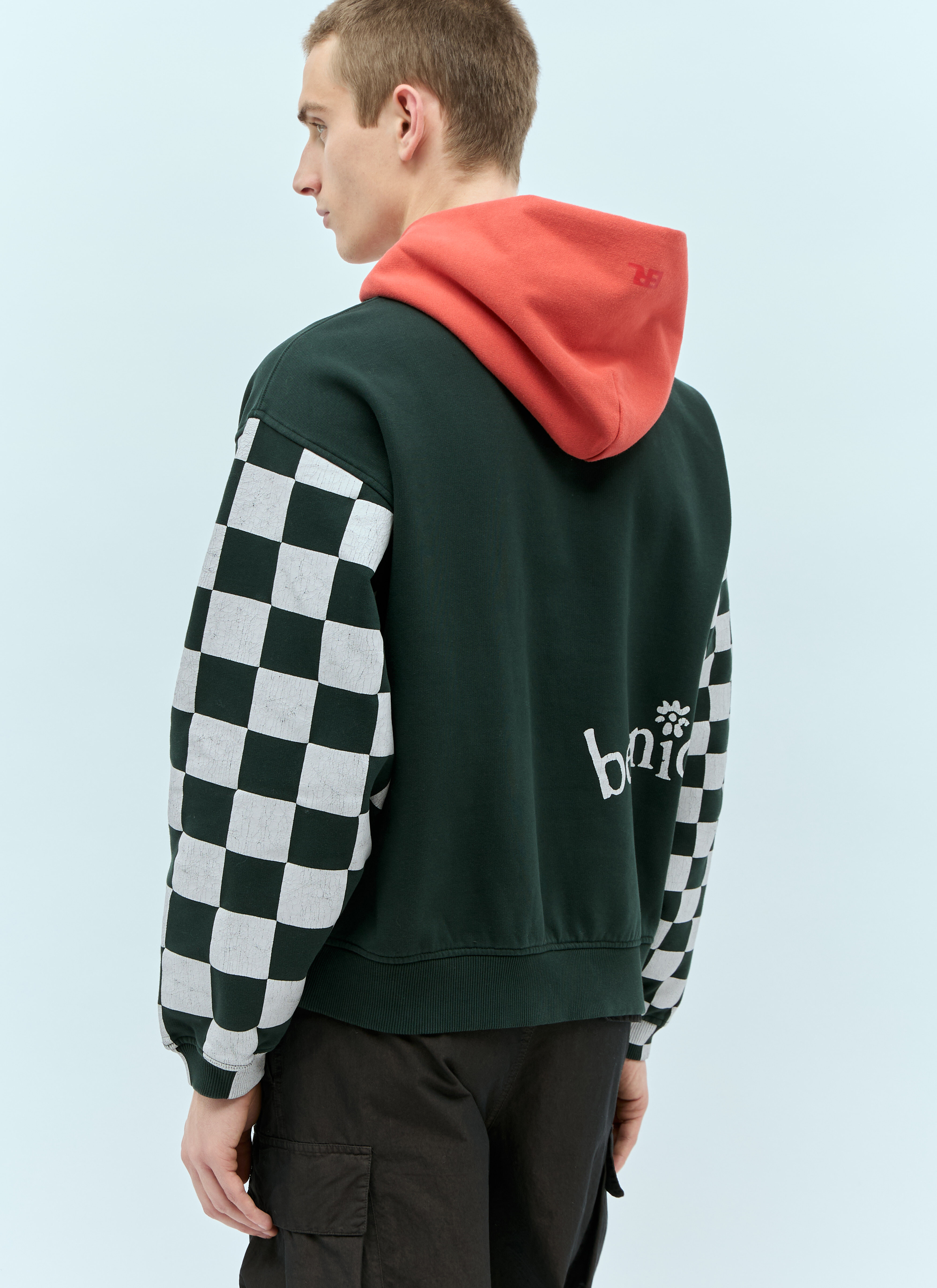ERL Men s Venice Checker Sleeve Hooded Sweatshirt in Black LN CC
