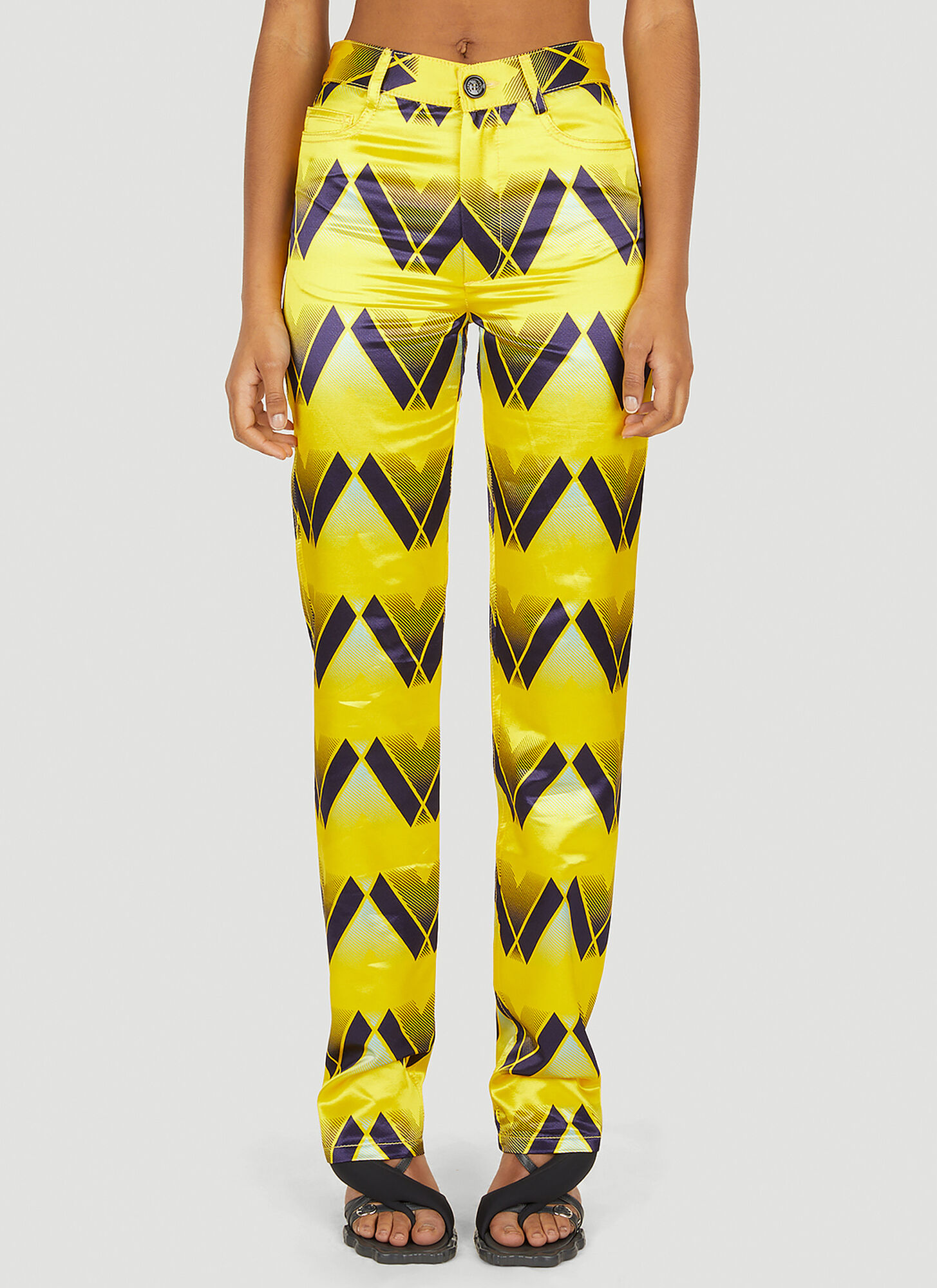 Meryll Rogge Graphic-print Satin Trousers In Yellow