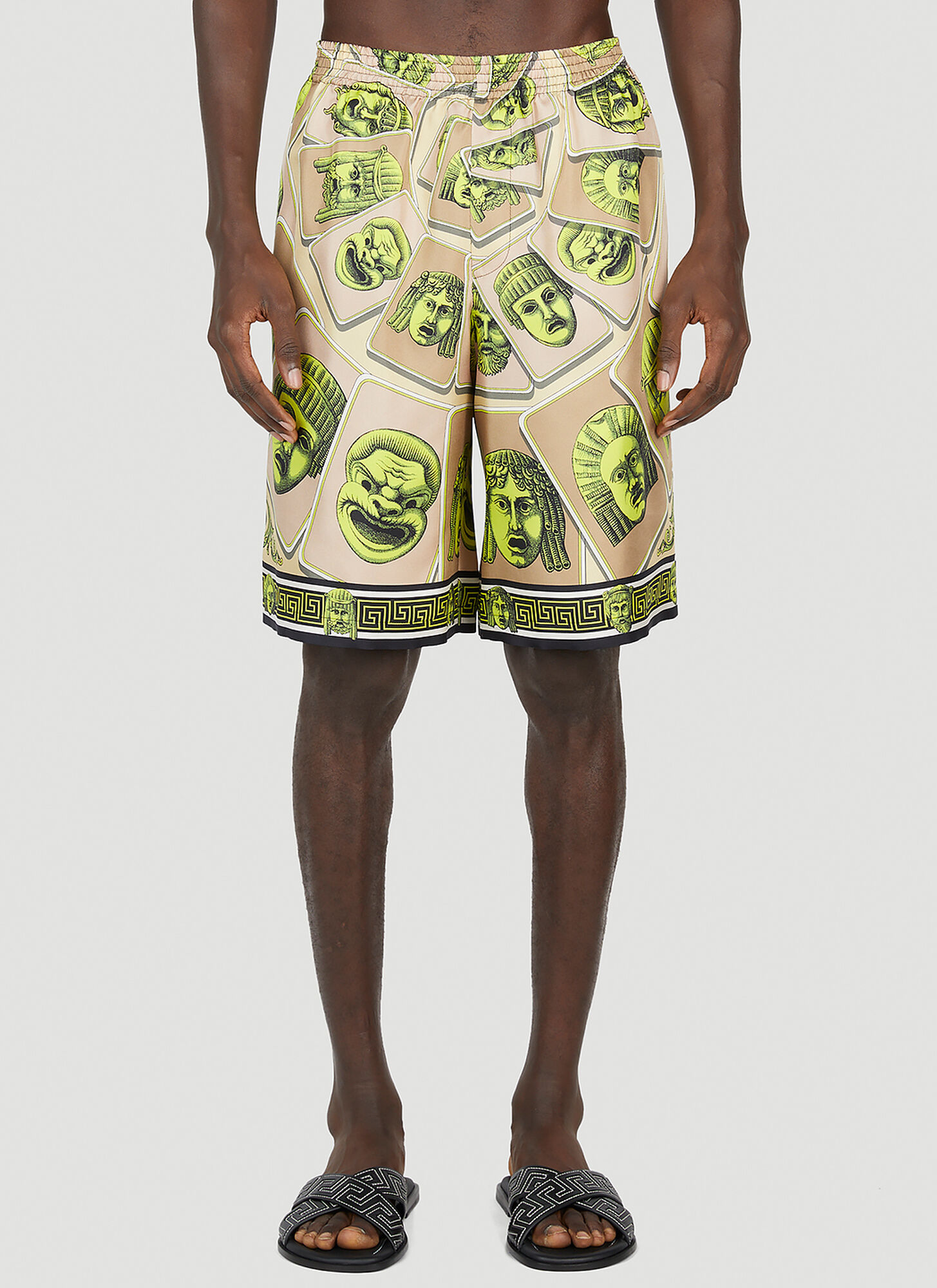 Versace Mask Silk Shorts In Beige