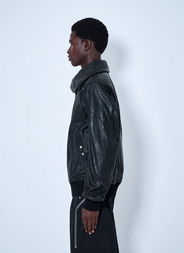LN-CC® - Rick Owens: Dracuflight Hammered Leather Jacket - Black Rick Owens Dracuflight Hammered Leather Jacket Black ric0165056