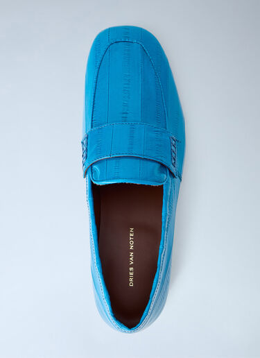 LN-CC® - Dries Van Noten: Croc-Embossed Leather Loafers - Blue Dries Van Noten Croc-Embossed Leather Loafers Blue dvn0264048
