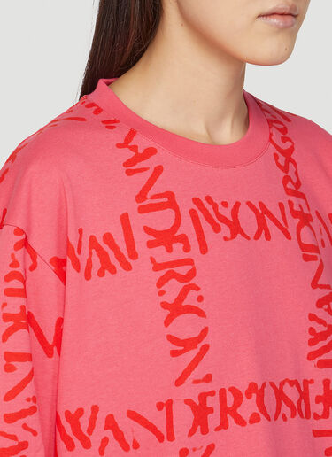 JW Anderson 로고 그리드 티셔츠 핑크 jwa0247009
