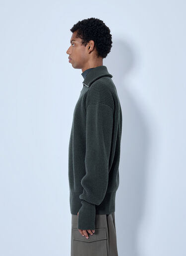 LN-CC® - RIER: Ribbed High Neck Sweatshirt - Green RIER Ribbed High Neck Sweatshirt Green rrr0165005