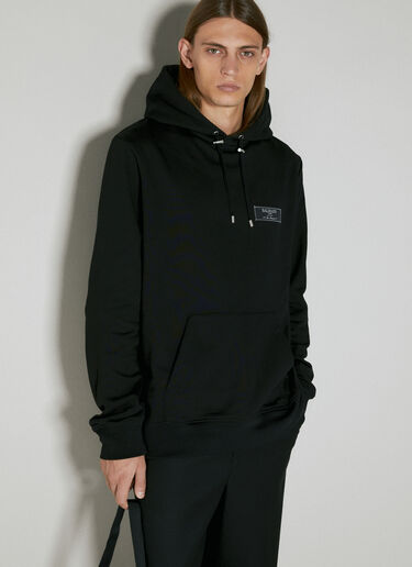 Balmain Logo Patch Hooded Sweatshirt Black bln0154002