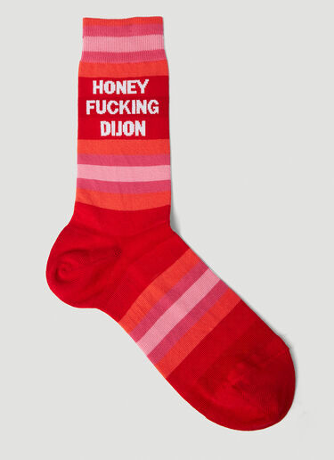 Honey Fucking Dijon 스트라이프 로고 양말 레드 hdj0350014
