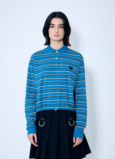 Prada Long Sleeve Striped Polo Shirt Blue pra0260016