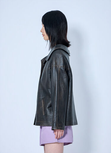 Prada Leather Button-Up Jacket Black pra0265004