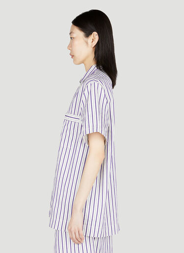 Tekla Lido Stripe Short Sleeve Pyjama Shirt Purple tek0353017