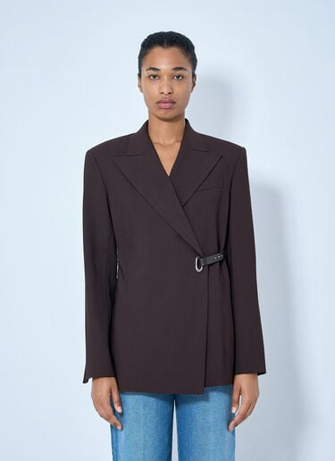 LN-CC® - Sportmax: Asymmetric Buckle Blazer - Brown Sportmax Asymmetric Buckle Blazer Brown spx0265007