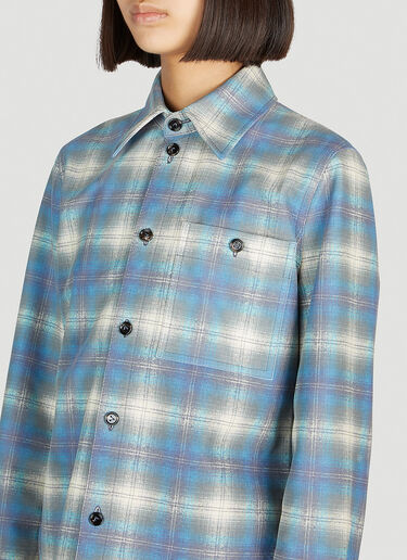 Bottega Veneta Flannel Print Leather Shirt Blue bov0252067
