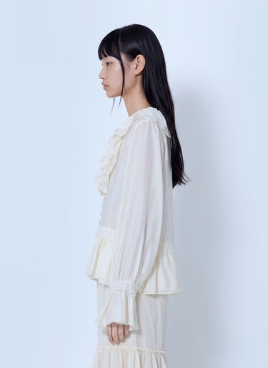 LN-CC® - GANNI: Viscose Silk Habotai Frill Blouse - Cream GANNI Viscose Silk Habotai Frill Blouse Cream gan0266001