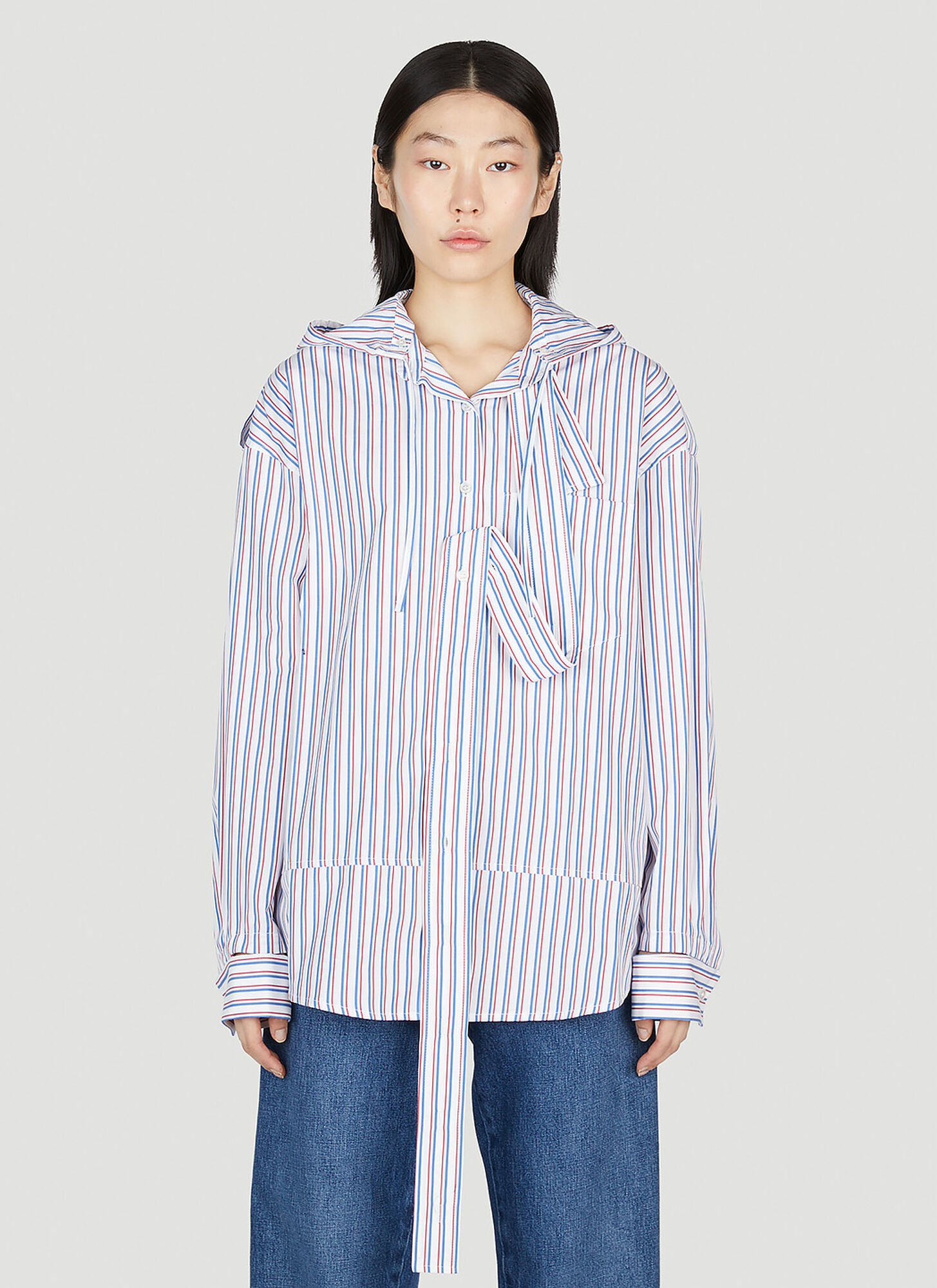 Meryll Rogge Stripe Deconstructed Men's Shirt With Hood In Red Blue