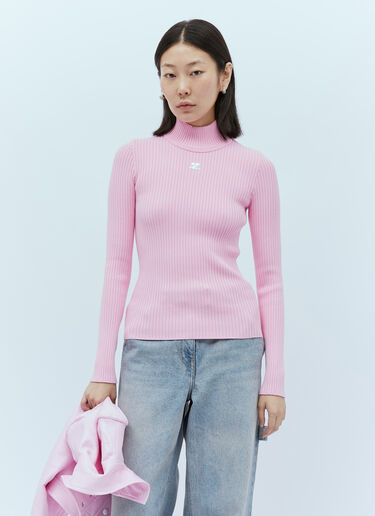Courrèges Logo Embroidery High Neck Sweater Pink cou0253045