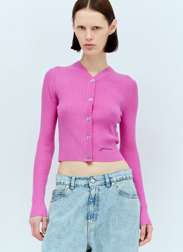 GANNI Mini Ribbed Merino Cardigan Pink gan0256005