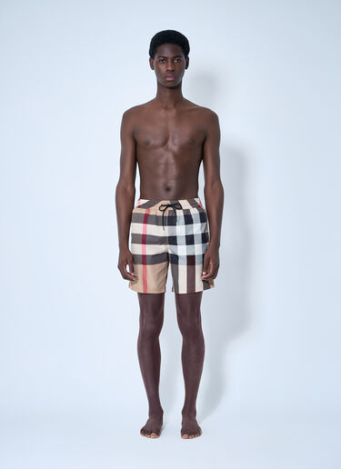 Burberry Check Swim Shorts Beige bur0159047