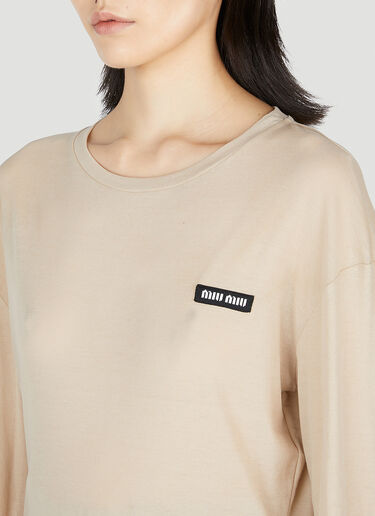 Miu Miu Logo Patch Long Sleeve T-Shirt Beige miu0252005