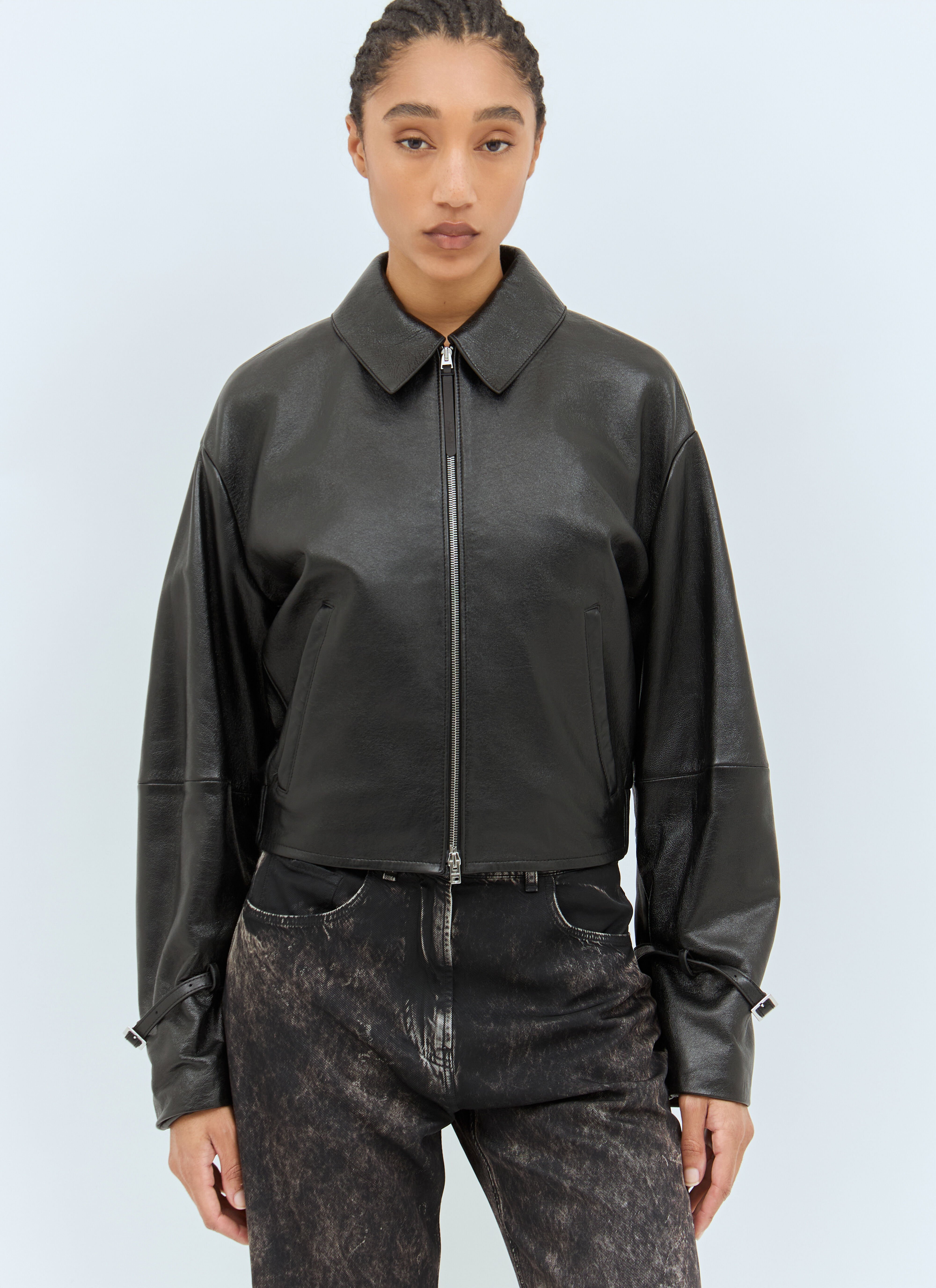 Acne Studios Women s Leather Zip Up Jacket in Black LN CC