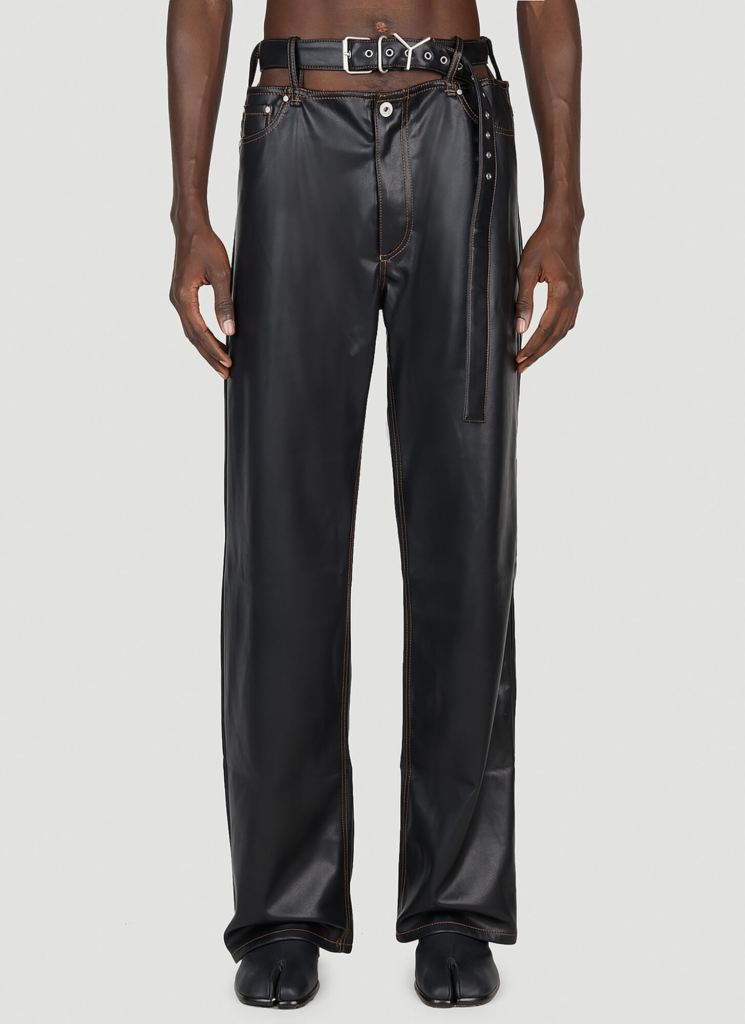 Shop Y/project Y-buckle Belt Pants In Black