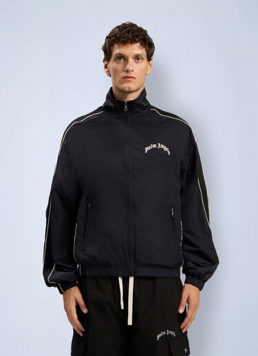 LN-CC® - Palm Angels: Curved Logo Vintage Track Windbreaker - Black Palm Angels Curved Logo Vintage Track Windbreaker Black pma0164034