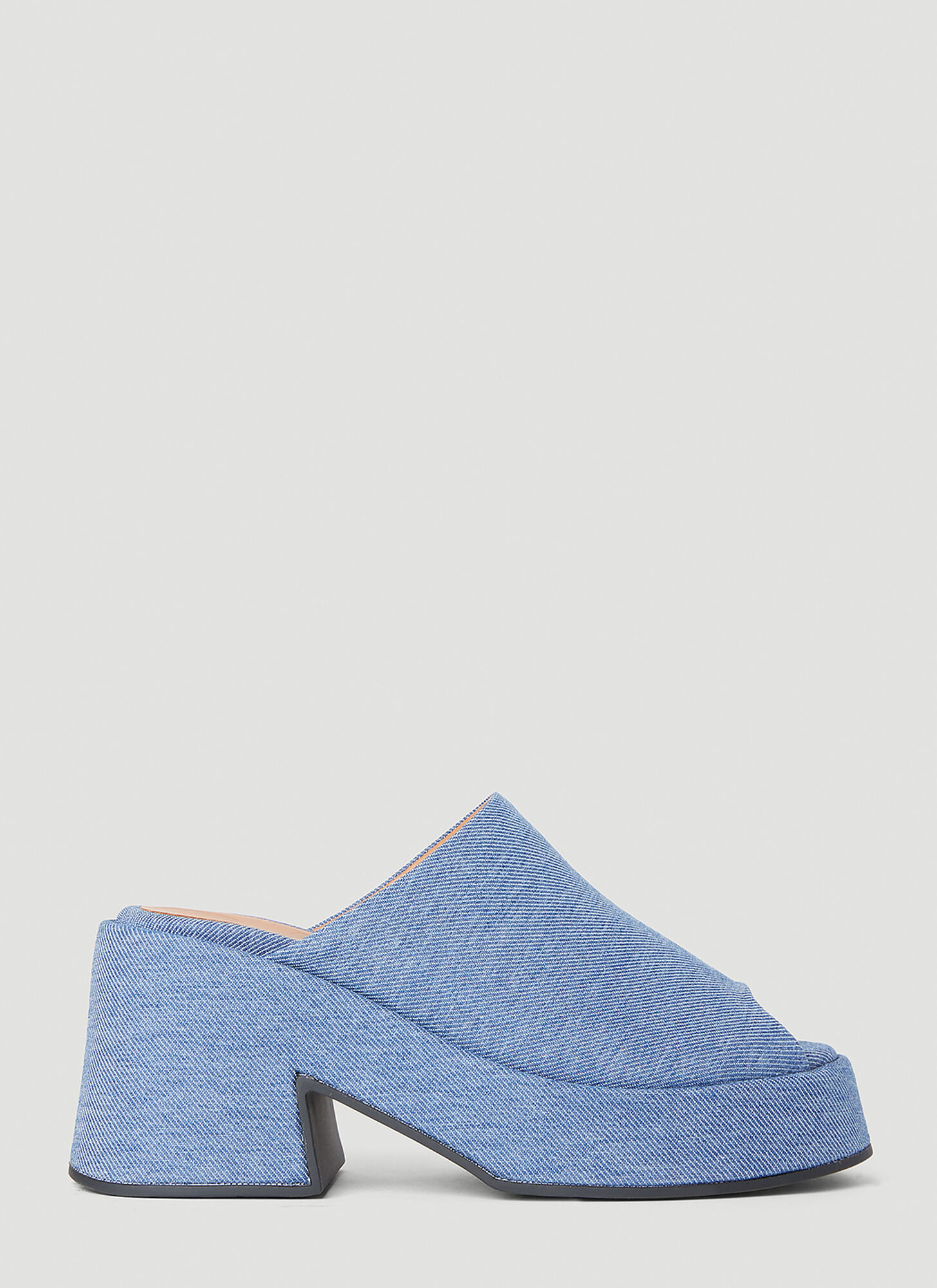 Ganni 85mm Retro Flatform Recycled Denim Mules In Blue