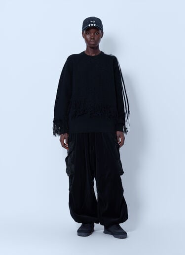 Y-3 Knitted 3 Stripes Fringy Sweater Black yyy0265016
