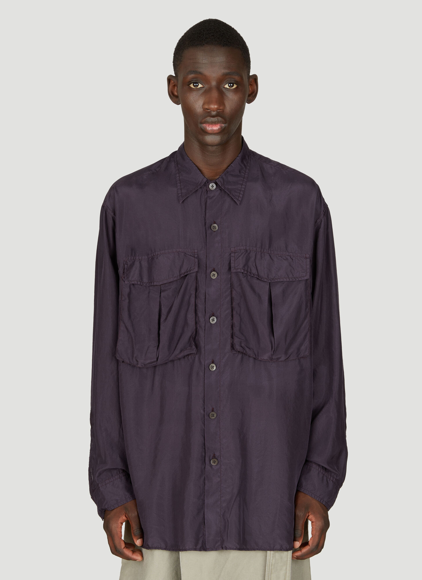 Shop Dries Van Noten Patch Pockets Silk Shirt In Purple