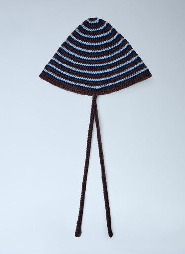 Miu Miu Striped Crochet Hat with Ties Brown miu0264026