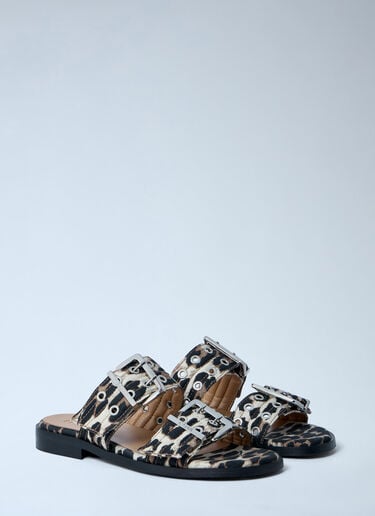 GANNI Buckle Two Strap Sandals Brown gan0263057