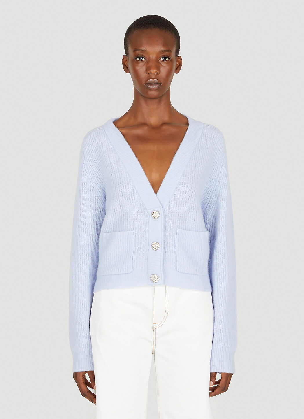 GANNI Ribbed Cardigan in Light Blue LN CC