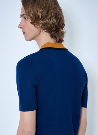 Dries Van Noten V-neck Contrast Collar Knit Polo Shirt Blue dvn0163025