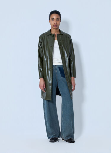 MM6 Maison Margiela Faux-Leather Button-Up Coat Green mmm0264050