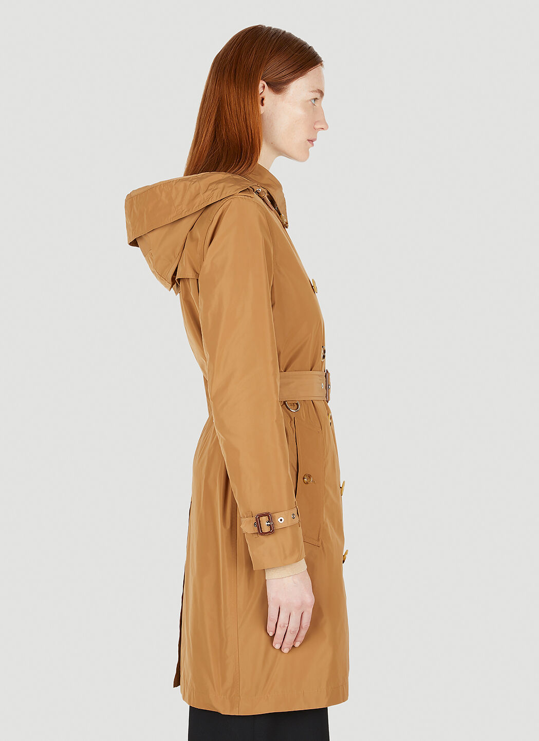 Burberry Kensington Hooded Trench Coat in Brown LN CC