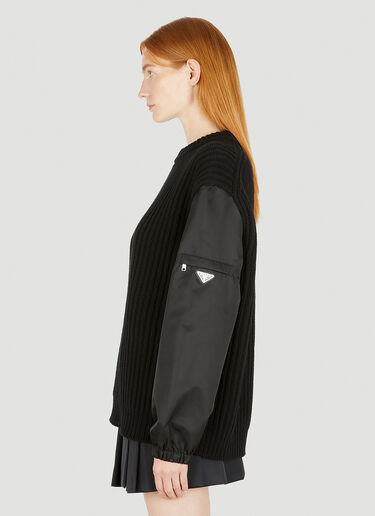 Prada Contrast Sleeve Military Sweater Black pra0249003