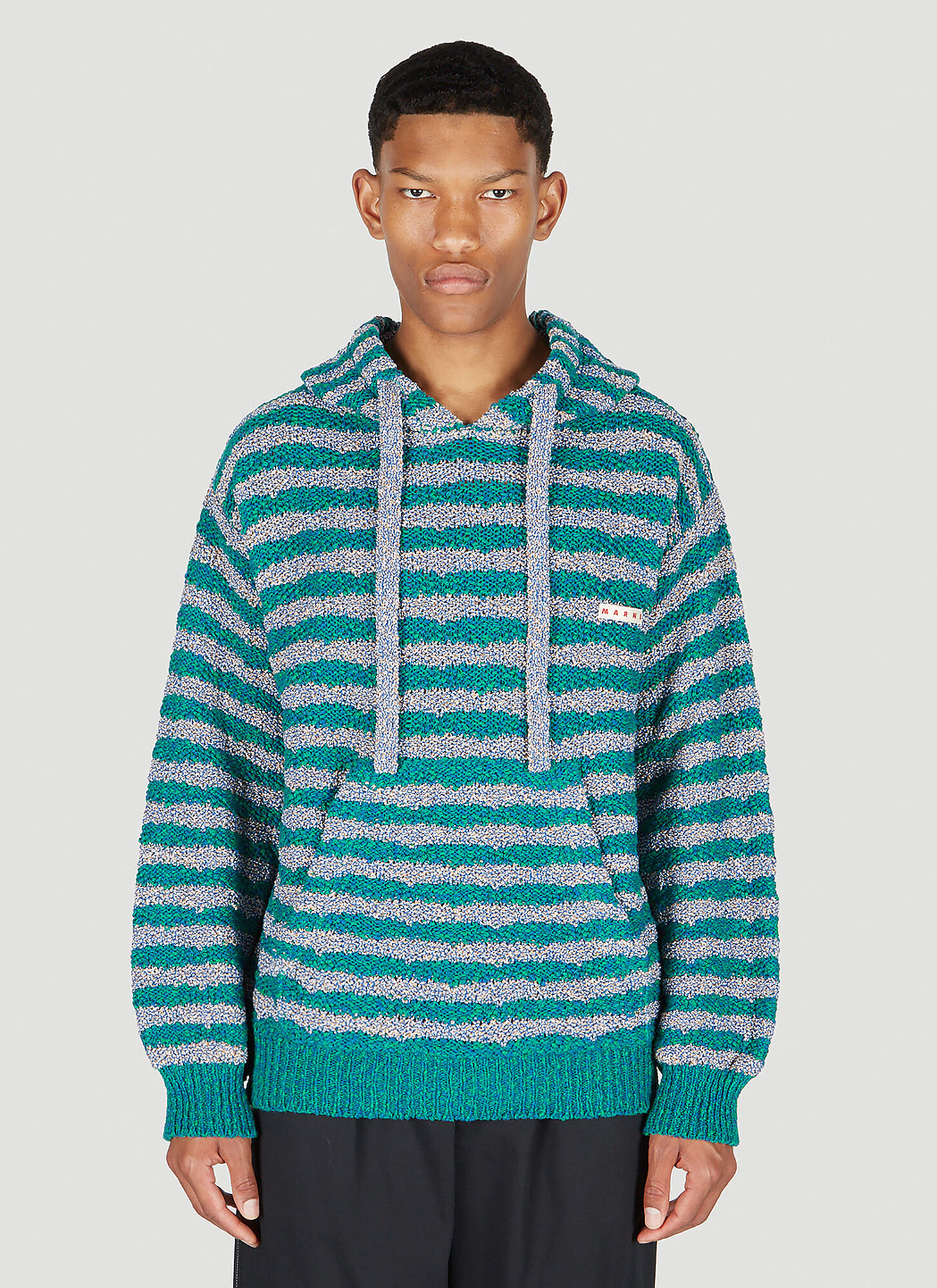 Shop Marni Striped Hooded Sweater In Green