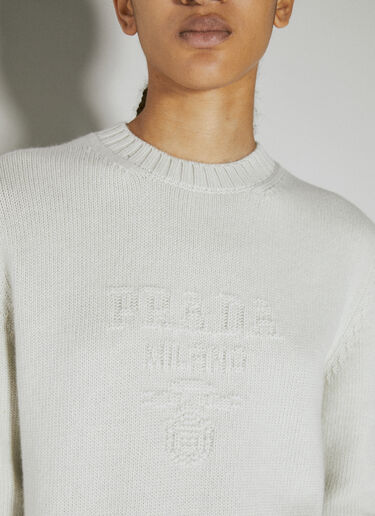 Prada 로고 자수 니트 스웨터 화이트 pra0254013