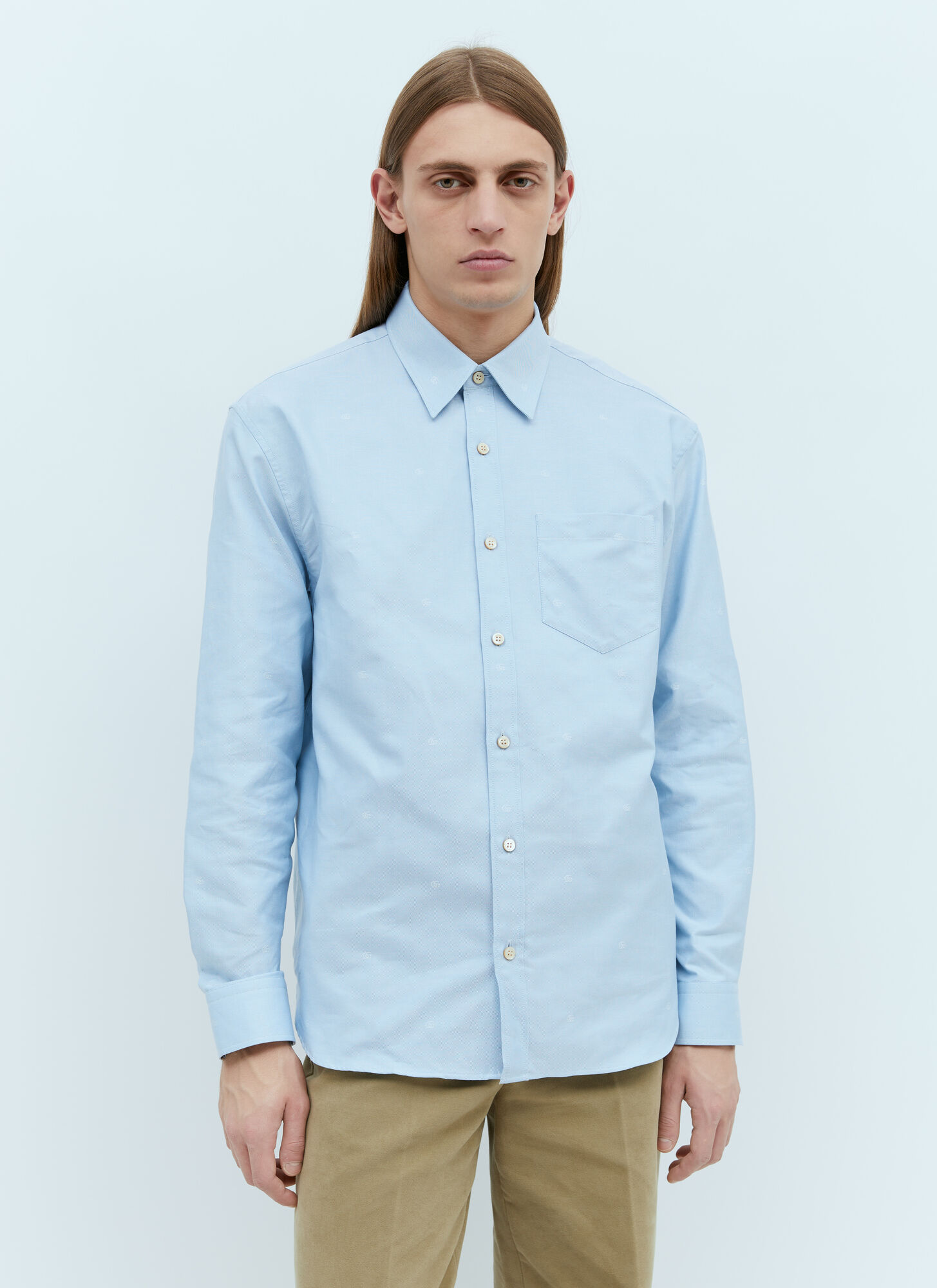 Shop Gucci Gg Jacquard Cotton Shirt In Blue