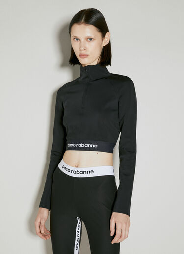 Rabanne Logo Cropped Quarter-Zip Top Black pac0253028